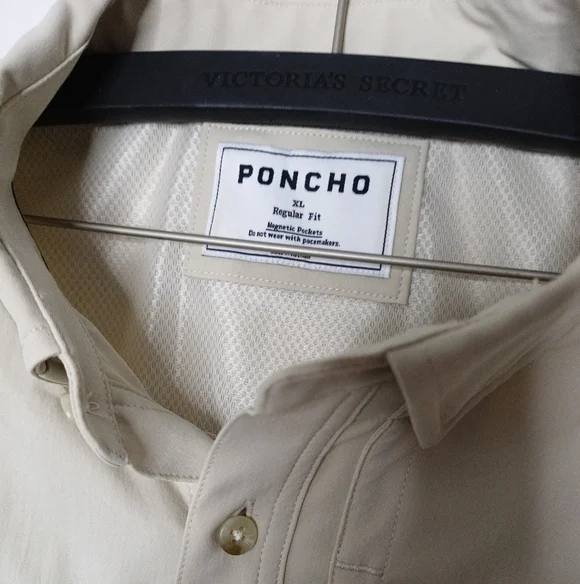 Men's Poncho Magnetic Pocket Regular Fit Short Sleeve Button Front Shirt Outdoor - Picture 3 of 10